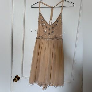 Girls Beaded Tulle Dress in Nude